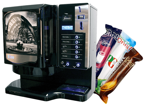 picture of coffee machine with drinks sachets